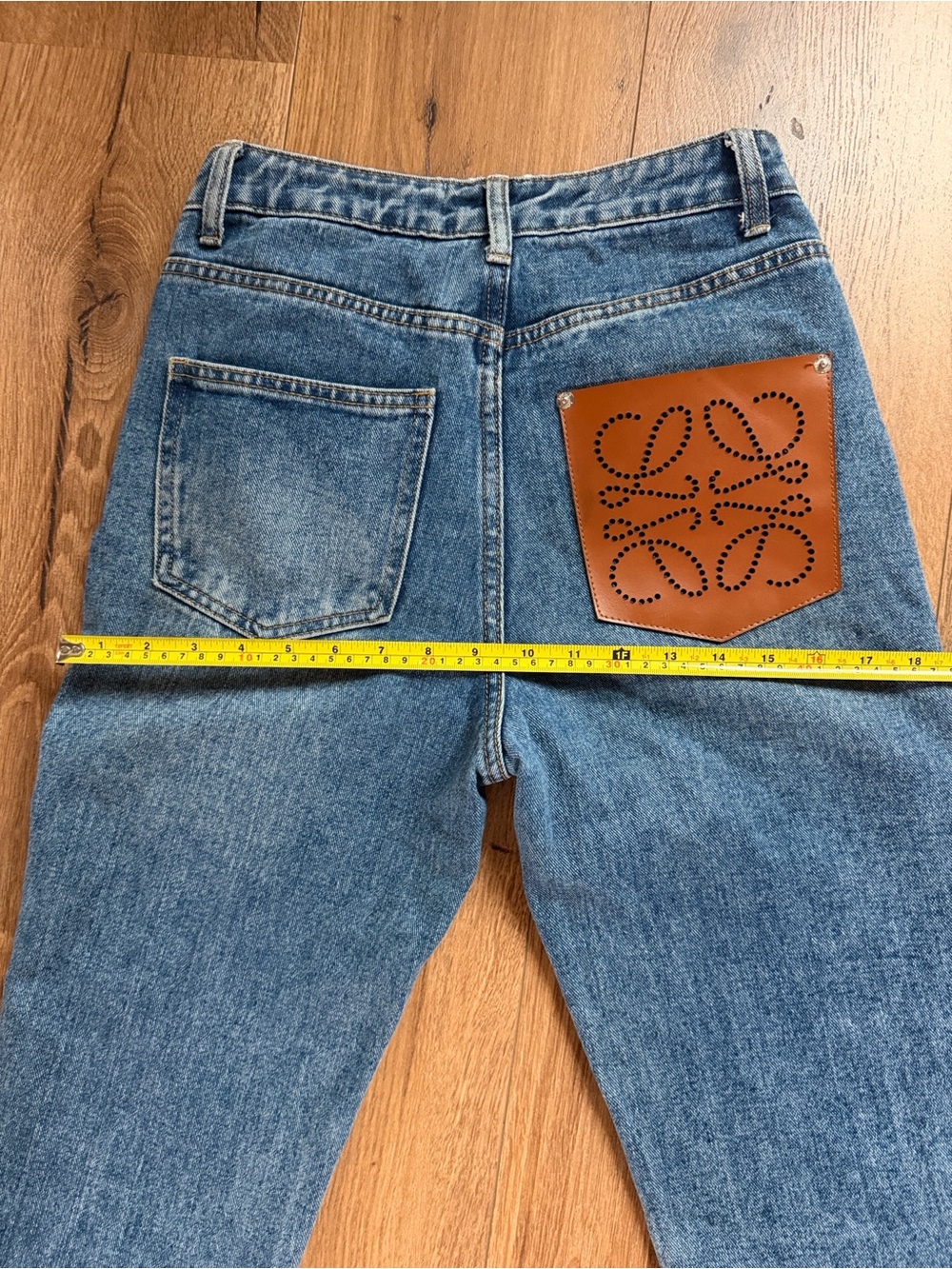 Loewe Medium Blue Straight-Leg Jeans with Tan Leather Patch - Picture 6 of 16